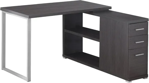 Vista 6 de Monarch Specialties Escritorio esquinero de estilo contemporáneo con estantes y cajones abiertos, 48 pulgadas de largo, parte superior negra y gris