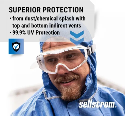 Vista 4 de Sellstrom GM511 - Gafas de seguridad antivaho y antiarañazos para hombres y mujeres, correa de silicona, se adapta a la mayoría de los anteojos