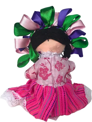 Vista 5 de ALKIMIA INC Muñeca de trapo tradicional mexicana hecha a mano Maria Lele - 7 pulgadas - Rosa