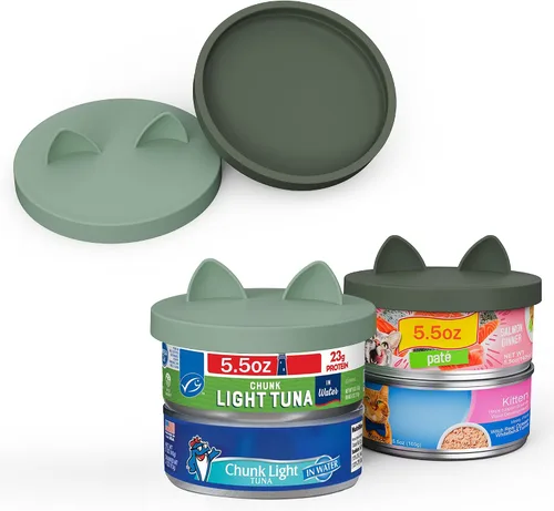 Vista 7 de Paquete de 2 tapas para latas de comida para mascotas, (12.5-14 onzas), sin BPA, fundas de silicona para latas de comida para gatos y perros