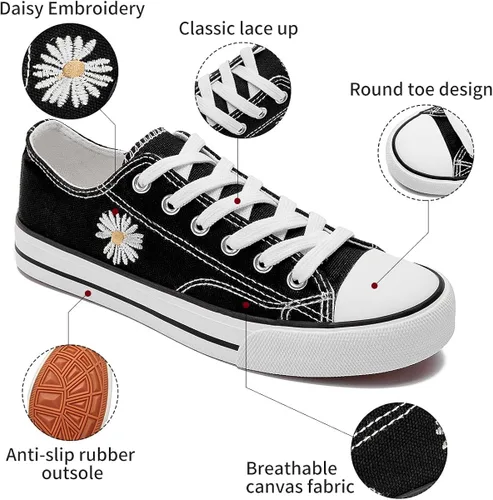 Vista 2 de Adokoo - Tenis informales de lona para mujer caña baja con cordones cómodos para caminar