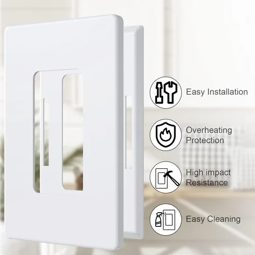 Vista 3 de Cubierta de Tomacorriente, Placa de Pared Decorativa sin Tornillos, Cubierta de Enchufe de Interruptor de Luz, Tamaño Estándar de 1-Gang, Blanco