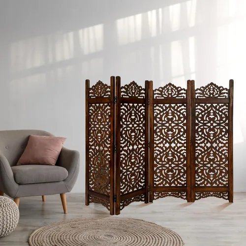 Vista 6 de LightnPro - Separador de ambientes de madera de 4 paneles, pantalla plegable tallada a mano de 64 x 48