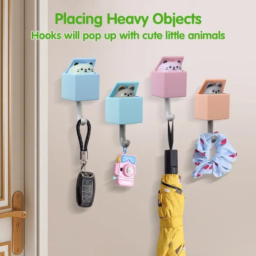 Vista 2 de 4 ganchos creativos para llaves de gato, bonitos ganchos autoadhesivos para toallas, bufanda, sombrero, batas, bolsa, llave, perchero de gato