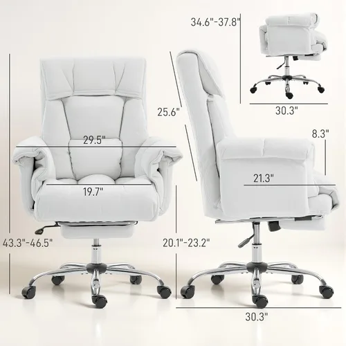 Vista 3 de HOMCOM Silla de oficina ejecutiva cómoda con reposapiés, silla giratoria reclinable de escritorio para computadora con respaldo alto plegable, cojín
