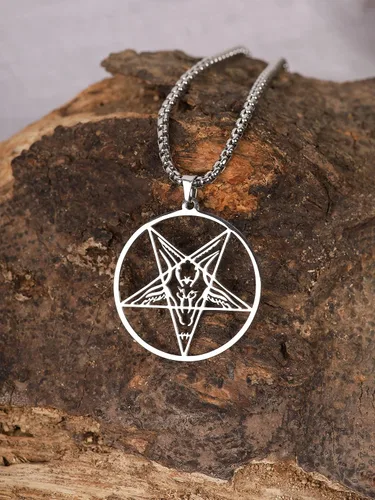Vista 4 de HAQUIL Pentagrama Satánico Baphomet Cabra Collar Colgante Joyería Sigilo de Baphomet Colgante Joyería Collar Satanás Regalo