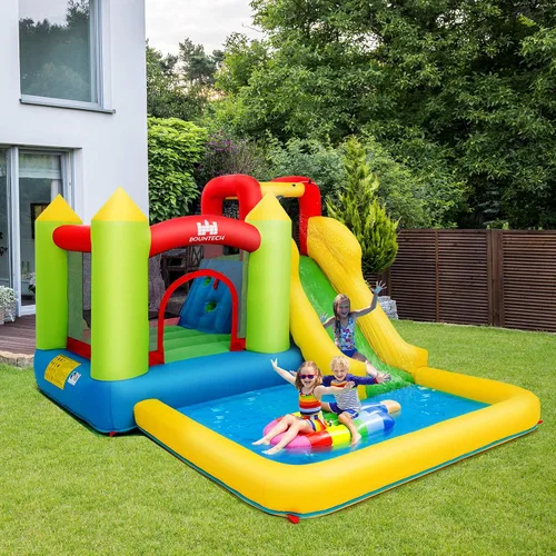 Vista 2 de Costzon - Casa inflable para niños, con tobogán acuático con pared de escalada, zona de salto, piscina pequeña, incluye bolsa de transporte de tela