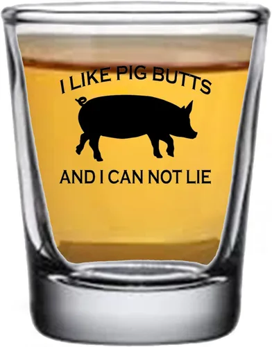 Vista 2 de Rogue River Tactical Funny Joke I Like Pig Butts and I Can Not Lie BBQ Shot Glass Regalo para pescador, papá, abuelo o hermano barbacoa