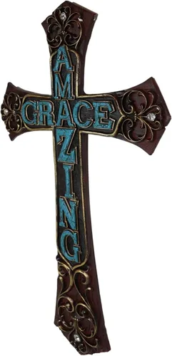 Vista 3 de Ebros Gift Placa decorativa de madera sintética de estilo occidental de 18 pulgadas de alto, diseño de cruz de pared