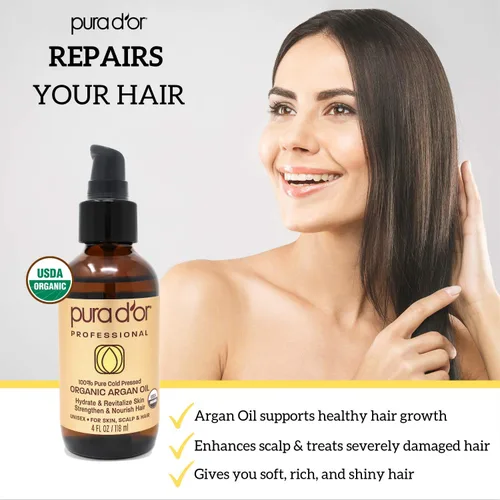 Vista 3 de PURA D'OR Aceite de argán orgánico (4 onzas) y aceite esencial de romero (4 onzas) para piel, cabello, cara, cuerpo, cuero cabelludo y uñas