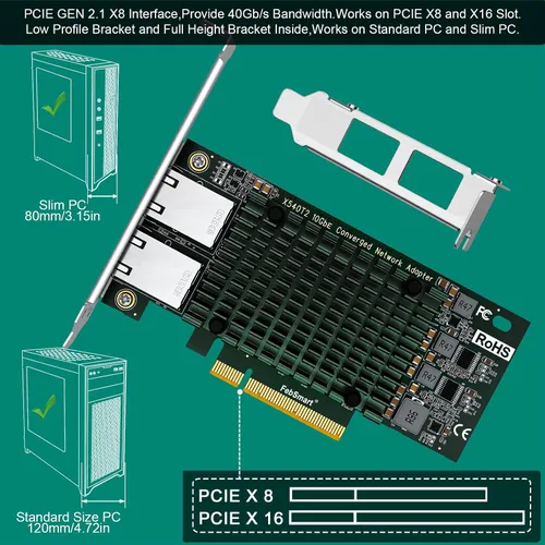 Vista 11 de Interfaz PCIE X8 a 2 puertos RJ45 de 10 Gbps, controlador Ethernet Intel X540-AT2, 2 tarjetas NIC PCIE de interfaz RJ45 de 10GbE, adaptador de red