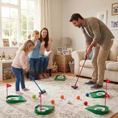Vista 7 de Lenwen El juego de mini golf para interiores para niños y familia incluye 2 putter de golf ajustables para jugadores diestros o zurdos, 10 pelotas
