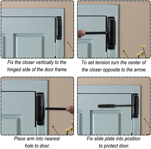 Vista 3 de Cierrapuertas automático de seguridad con muelle de seguridad, fácil de instalar para convertir puertas con bisagras en cierre automático