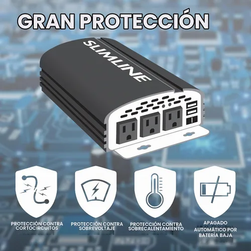 Vista 4 de Wagan EL3720 1000W Slimline Plus Inversor de corriente de CA a CC 1000 vatios TrueRated Continuo de 2500 vatios de sobretensión DC 12V a CA 110V