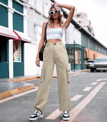 Vista 4 de ZMPSIISA Pantalones cargo de cintura alta para mujer, pantalones casuales de pierna ancha, 6 bolsillos, pantalones militares de combate