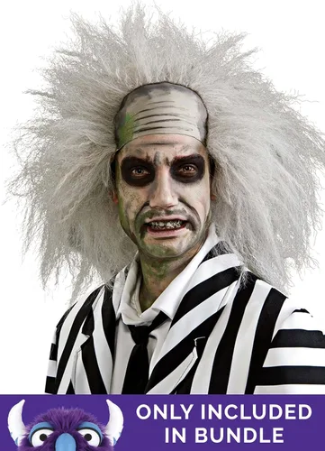Vista 4 de Disfraz de Beetlejuice de talla grande para adultos, traje de rayas blancas y negras para cosplay de películas de los años 80 y 90 y Halloween