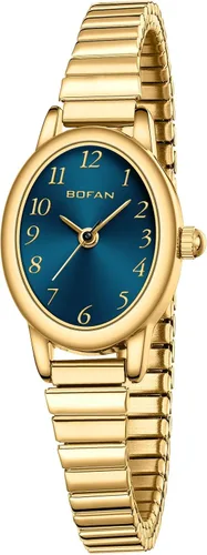 Vista 7 de BOFAN Relojes pequeños de oro para mujer, relojes de pulsera de cuarzo de fácil lectura con banda de expansión de acero inoxidable, resistente al