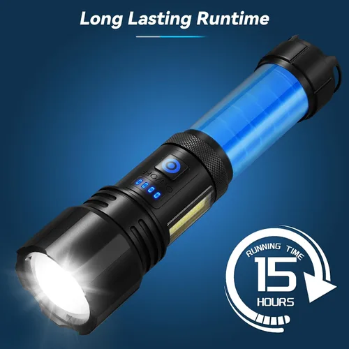 Vista 4 de Linternas recargables de alto lúmenes, 99,000 LM linterna LED brillante alimentada, linternas recargables USB y luces flash de mano impermeables
