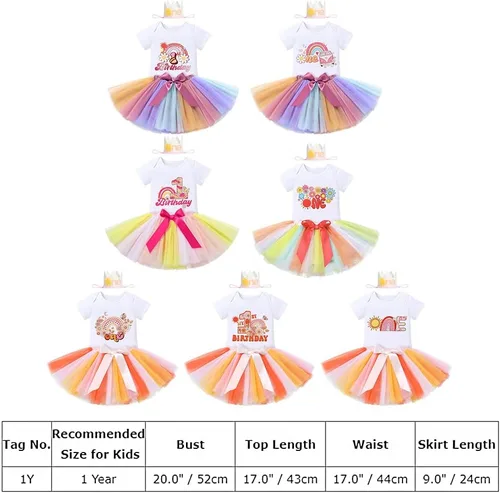 Vista 7 de ODASDO Sunshine - Conjunto de 3 piezas de traje de cumpleaños para bebé niña de un año de edad, fiesta de pastel de algodón con tutú y diadema