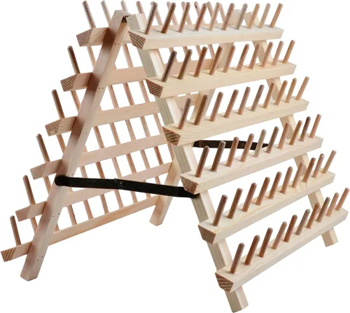 Vista 2 de NW Soporte plegable de hilo de madera para 120 carretes para coser y bordar, estante y organizador de hilos plegable para coser (madera natural)