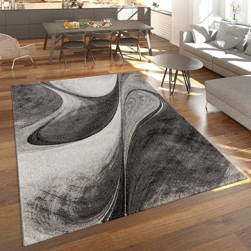 Vista 7 de Paco Home Alfombra moderna para sala de estar, patrón abstracto de ondas en gris y azul, tamaño: 2'8" x 4'11