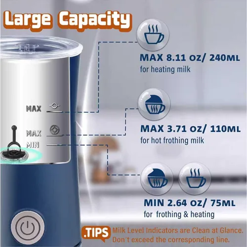 Vista 4 de Espumador Simple de Leche Seydere, vaporizador y espumador de leche 2 en 1, vaporizador eléctrico de leche, calentador de leche y máquina de espuma