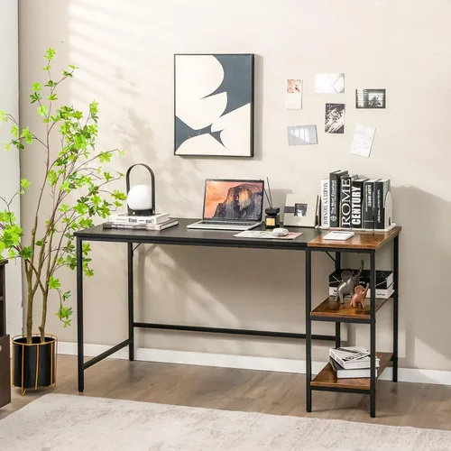 Vista 8 de Escritorio multifuncional para computadora, escritorio de estudio industrial con estante de almacenamiento extraíble, marco de metal resistente