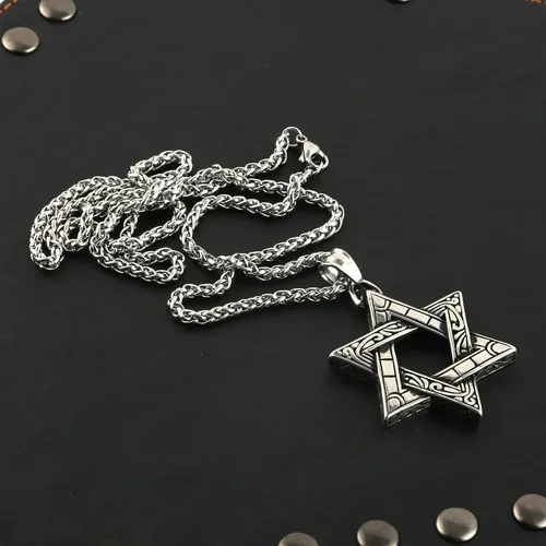 Vista 5 de HZMAN Magen Star of David Pendant Necklace Women Men Chain Silver Stainless Steel Israel Necklace