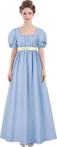 Vista 12 de Vestido de regencia para mujer, cuello cuadrado, manga abombada Verde oscuro