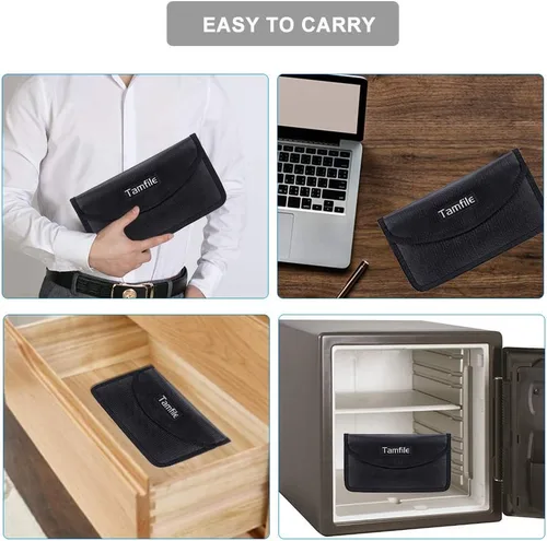 Vista 7 de Bolsa Faraday ignífuga con cremallera anti-seguimiento EMF GPS RFID bloqueo de señal de coche cartera blindaje bolsa protectora para teléfono