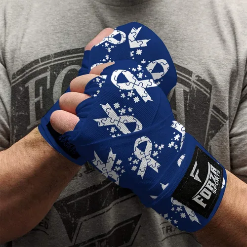 Vista 2 de Forza Sports Vendas de boxeo y MMA estilo mexicano de 180" Concientización sobre el autismo Azul