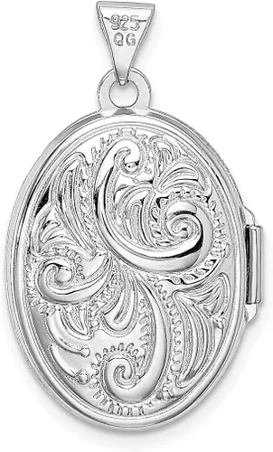 Vista 3 de Collar de cadena de plata de ley 925 con dije de foto ovalada reversible con forma de pergamino que sostiene fotos joyería fina para mujeres regalos