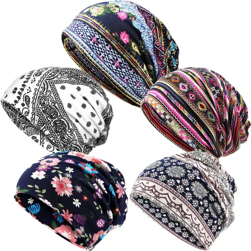 Vista 12 de SATINIOR 5 Piezas Gorro Holgado para Mujer Gorro de Quimioterapia Elástico Envolturas para Cabeza de Cáncer Pañuelo para Cabeza para Dormir