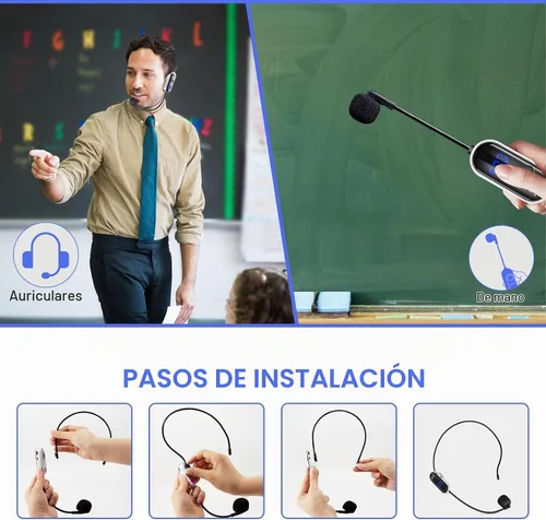 Vista 3 de Sistema de micrófono inalámbrico UHF para auriculares: Auriculares con micrófono - Pantalla digital LED, micrófono de cabeza y de mano 2 en 1