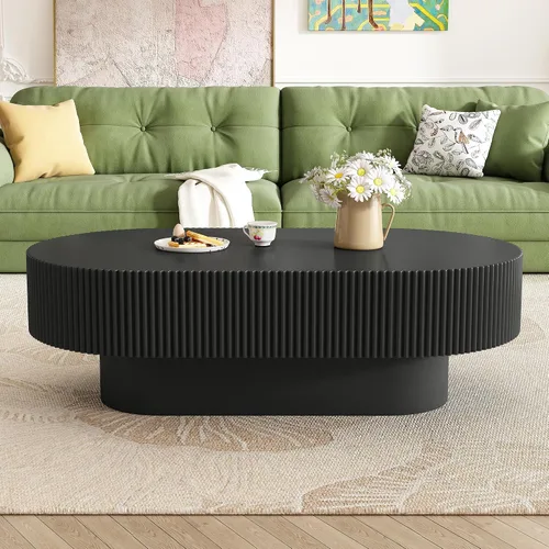 Vista 10 de KEVINSPACE W39.37 Mesa de centro ovalada para sala de estar Casa Moderna Mesa de café con diseño Patas de mesa de centro de madera Mesa de té 39.37