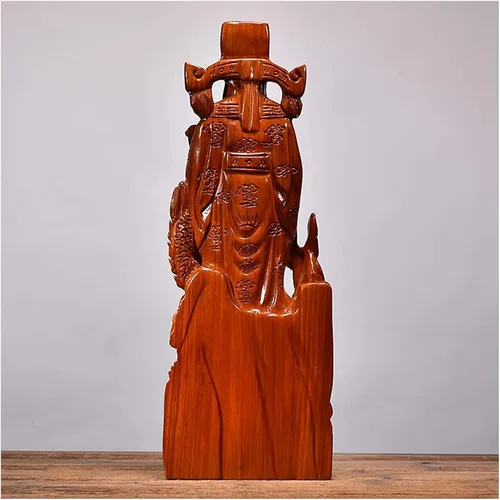 Vista 4 de Escultura de mesa luckxuan estatua decorativa Atraer riqueza Feng Shui, adorno de madera tallado Dios de la riqueza Estatua de Buda Decoración