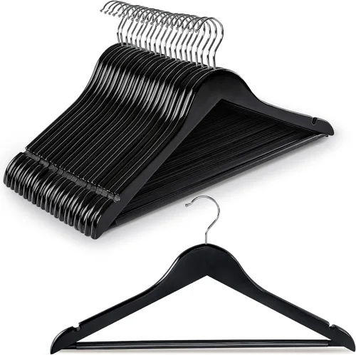 Vista 21 de TOPIA HANGER Perchas de Madera para Abrigos Paquete de 30, Perchas de Madera Vintage para Trajes con Barra Antideslizante para Pantalones, Gancho