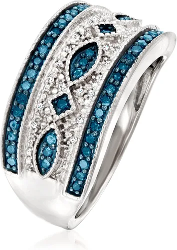 Vista 3 de Ross-Simons Anillo de diamantes azules y blancos de 0.50 qt t t en plata de ley