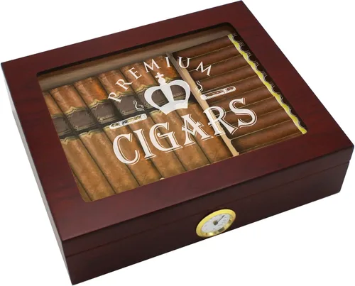 Vista 7 de The Wedding Party Store Caja de puros personalizada premium con higrómetro, humidificador y tapa de vidrio - Juego de regalo de caja de puros