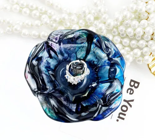 Vista 5 de Molde de soporte de anillo de resina, 2 moldes de silicona con forma de rosa para resina, moldes de silicona para almacenamiento de joyas
