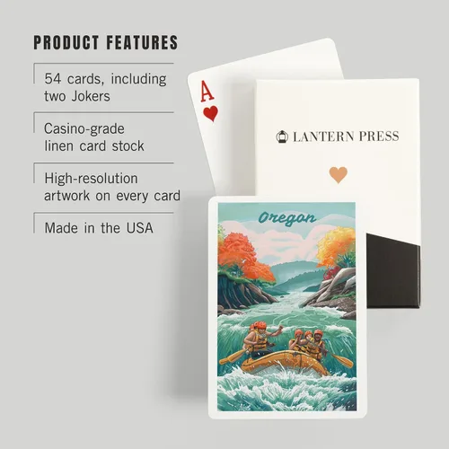 Vista 3 de Lantern Press Oregon, Seek Adventure, River Rafting, Fall, 52 Playing Cards for Adults, Poker Size Card Deck