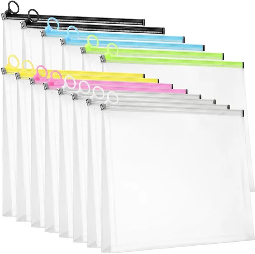 Vista 8 de Yexiya 14 sobres de plástico transparente con cremallera para el regreso a clases, carpeta de documentos con cremallera A4, carpeta de archivos
