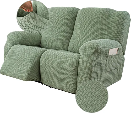Vista 18 de Genina Funda para Silla Reclinable, Fundas Elásticas para Sillas Reclinables, Fundas para Sofá Reclinable con Rayas Jacquard, Fundas para Sofá