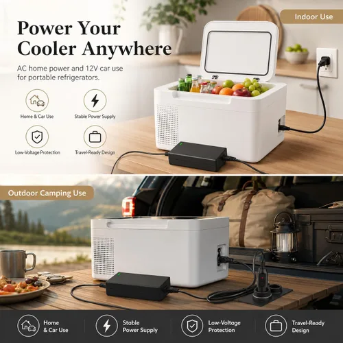 Vista 3 de Kit de cable de alimentación para refrigerador de automóvil AC/DC, adaptador de CA de 14.5 V y enchufe de encendedor de cigarrillos de 12 V/24 V CC