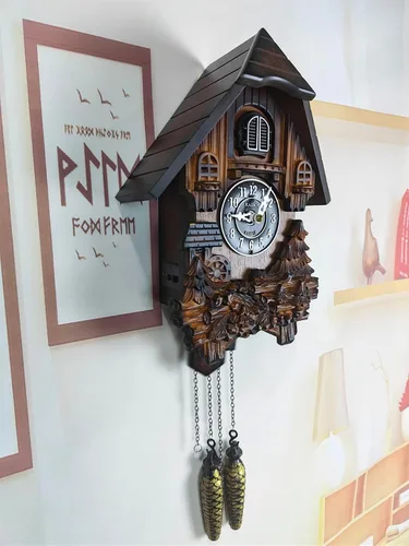 Vista 5 de Reloj de cuco con modo nocturno, decoraciones talladas a mano y péndulo oscilante