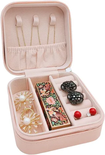 Vista 3 de Mini Estuche de Joyas, Pequeño Organizador de Joyas de Viaje, Caja de Joyas Portátil Mini Organizador de Almacenamiento Caja de Exhibición Para