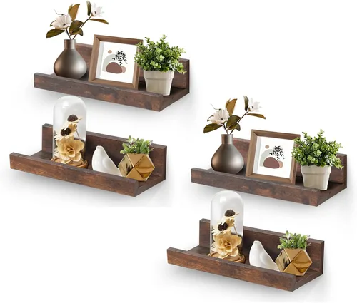 Vista 23 de Muzilife Estantes flotantes pequeños de madera de 12 pulgadas con labio, 2 Negro