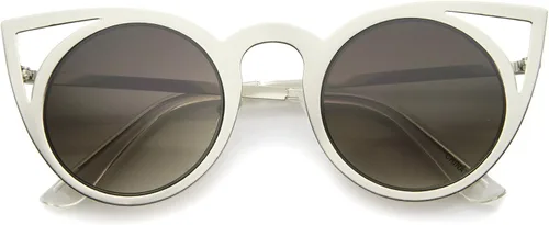 Vista 27 de zeroUV Gafas de sol redondas de metal recortadas con lente de espejo de ojo de gato para mujer