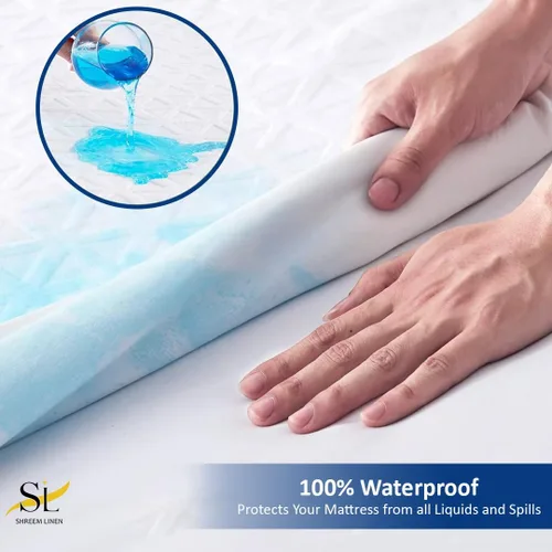Vista 3 de Protector de colchón 100% impermeable tamaño individual, funda de rizo de algodón de alta calidad con bolsillos profundos elásticos, lavable a