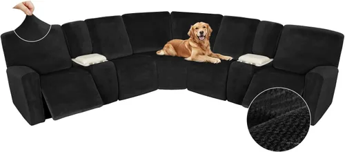 Vista 212 de Arfntevss Fundas de sofá seccional reclinable de terciopelo, Funda de sofá seccional de esquina para sofá reclinable, Funda elástica suave